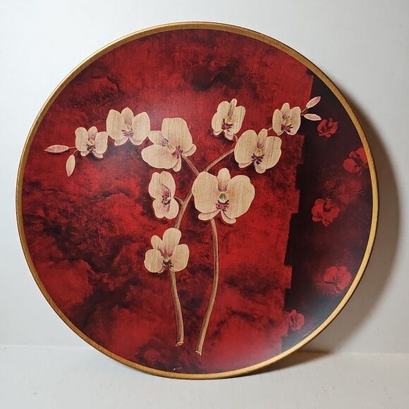 Set Of 3 Kirkland Home Red Floral Design Decorative Plates Asian Style 10" - Picture 7 of 8